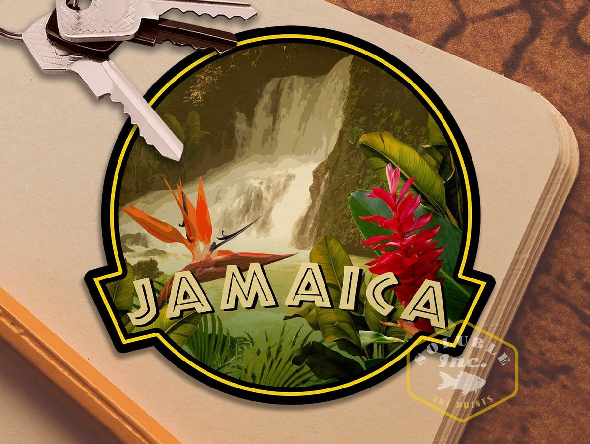 Jamaica travel sticker, vintage style decal for suitcase, luggage, laptop or water bottle