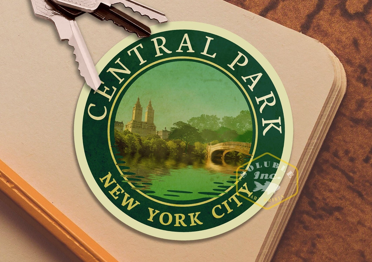 Central Park Travel Sticker: Vintage-style New York Suitcase Decal