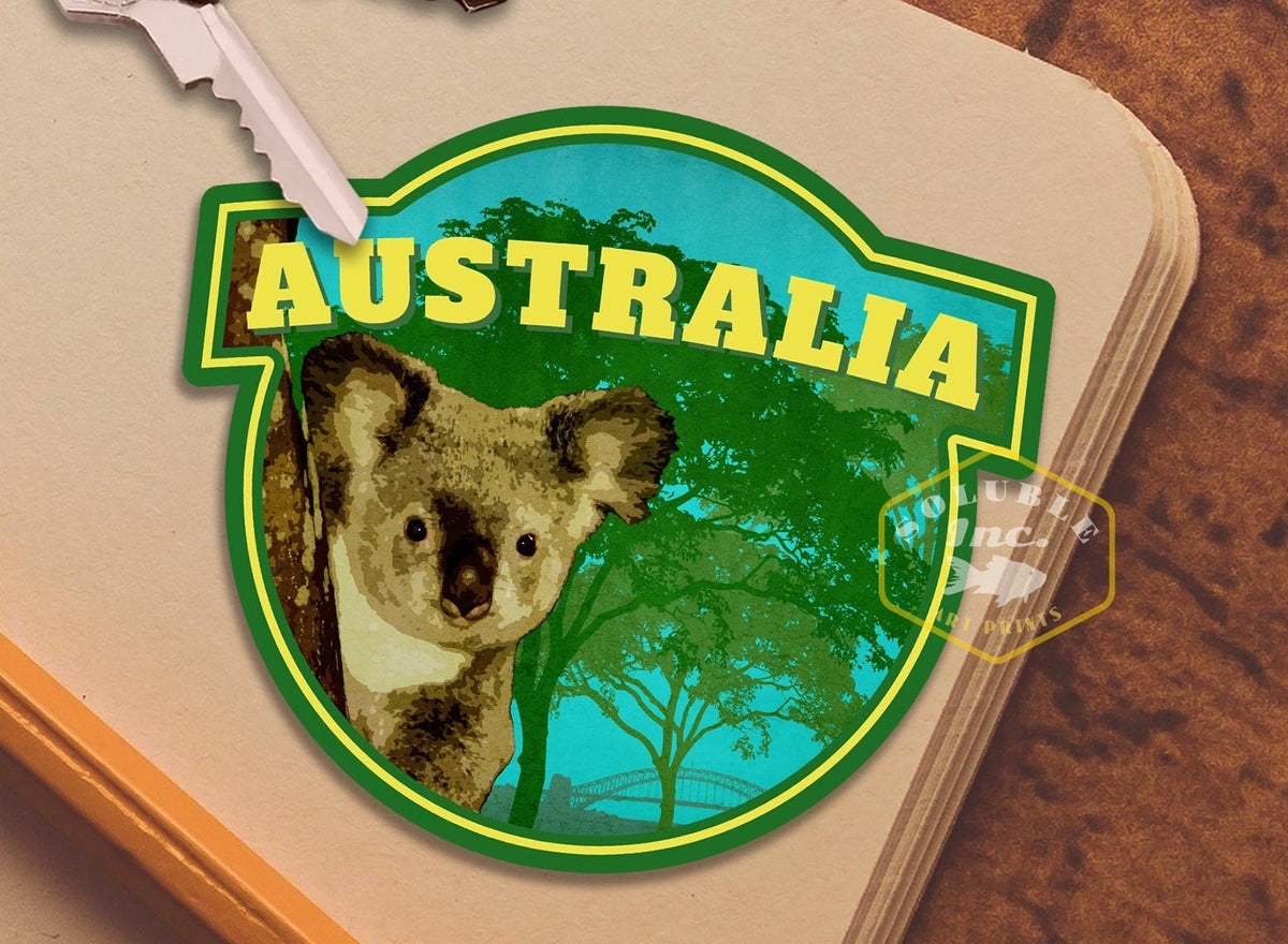 Australia travel sticker, vintage style decal for suitcase, luggage, laptop or water bottle