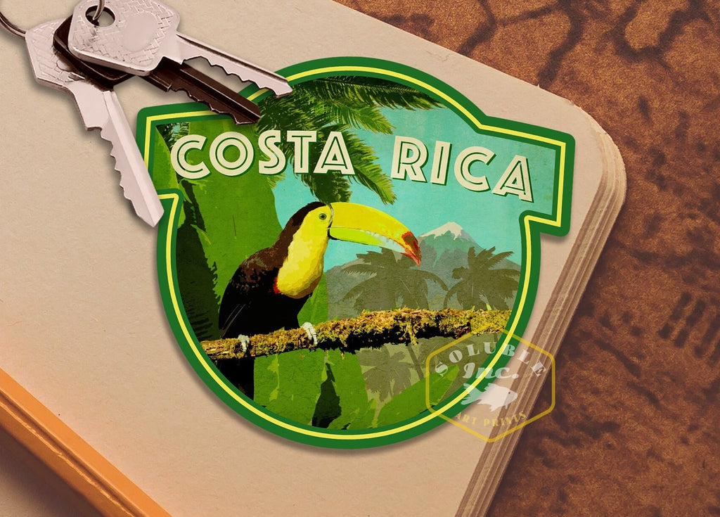 Costa Rica travel sticker, vintage style decal for suitcase, luggage, laptop or water bottle