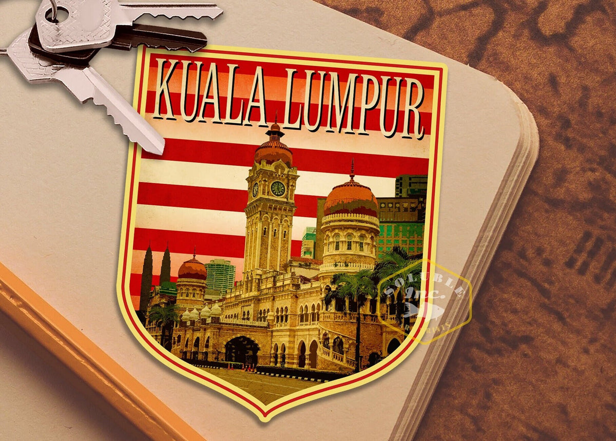 Kuala Lumpur Malaysia Vintage Travel Sticker: Suitcase, Laptop Decal