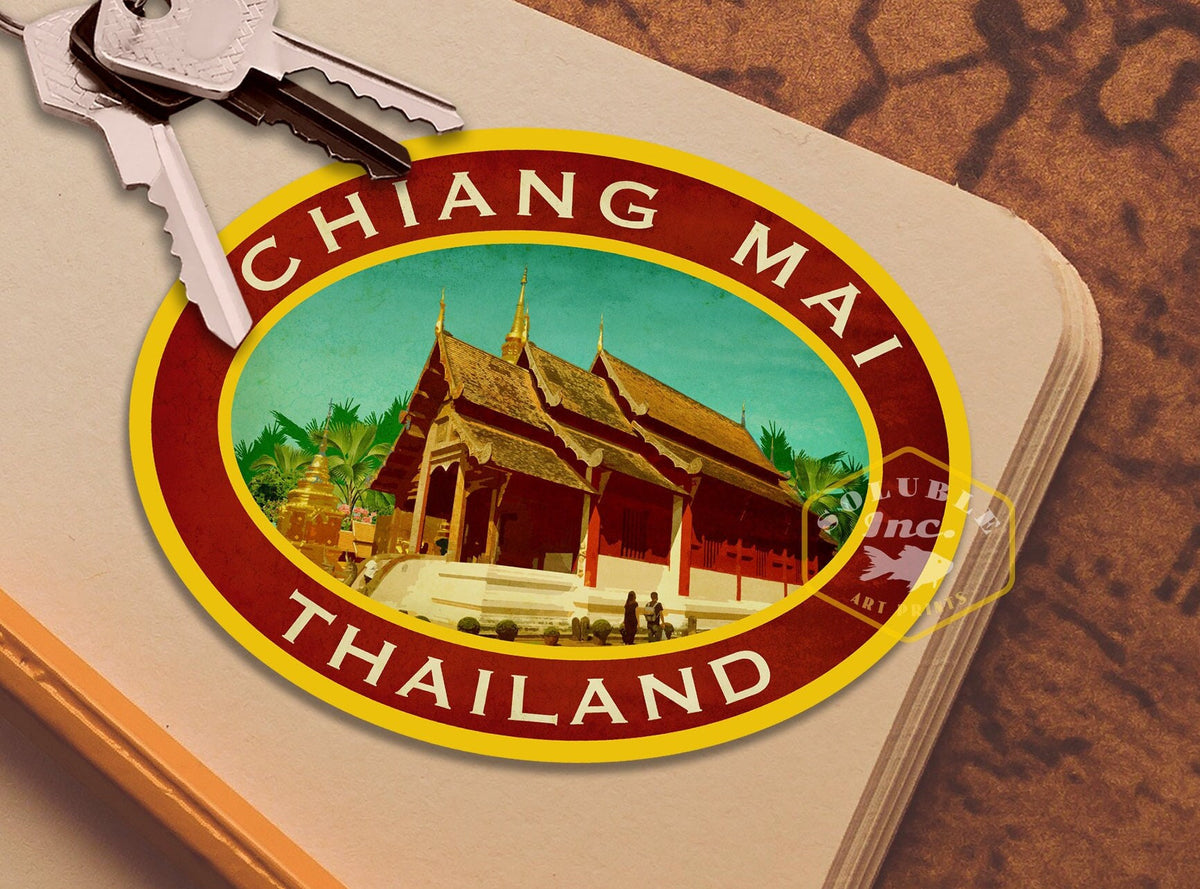Chiang Mai Thailand Travel Sticker: Vintage Suitcase Decal