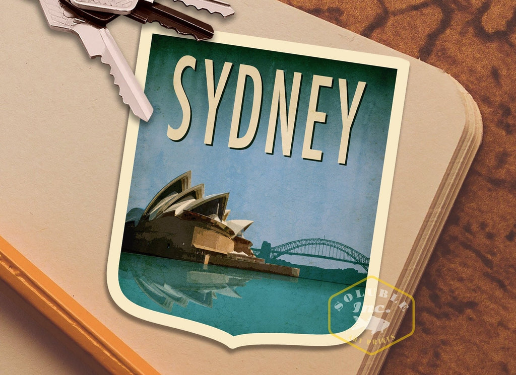 Sydney Australia travel sticker, vintage style decal for suitcase, luggage, laptop or water bottle