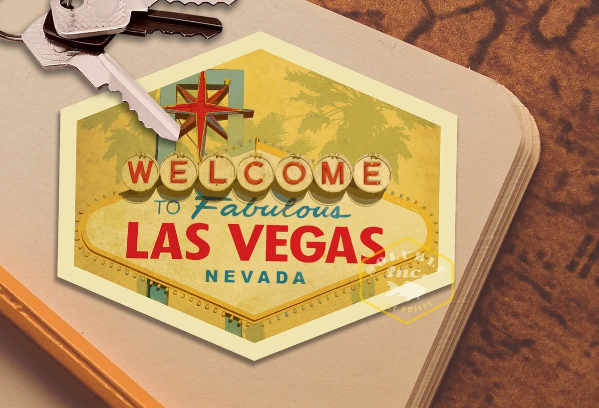 Las Vegas travel sticker, vintage style decal for suitcase, luggage, laptop or water bottle
