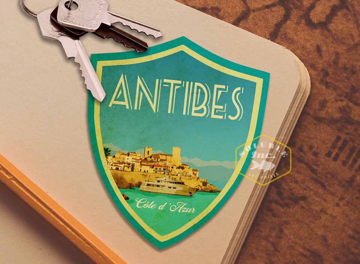 Antibes Travel Sticker: Vintage-Style Luggage Decal