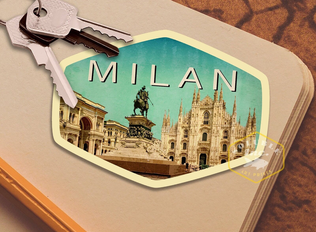 Milan Italy Travel Sticker: Vintage Luggage Decal