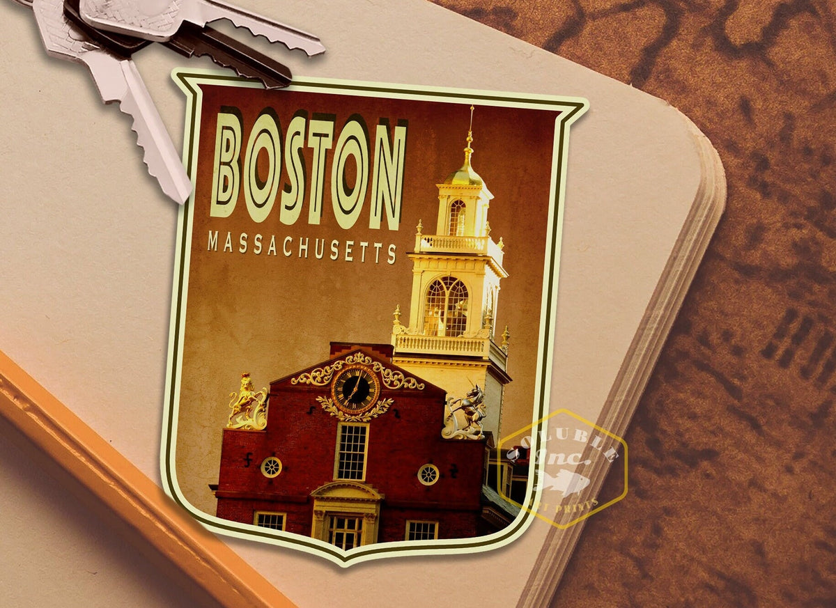 Boston travel sticker, vintage style decal for suitcase, luggage, laptop or water bottle
