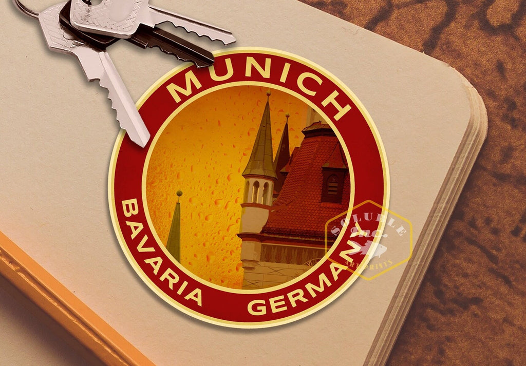 Munich Germany Travel Sticker: Vintage style Luggage Decal