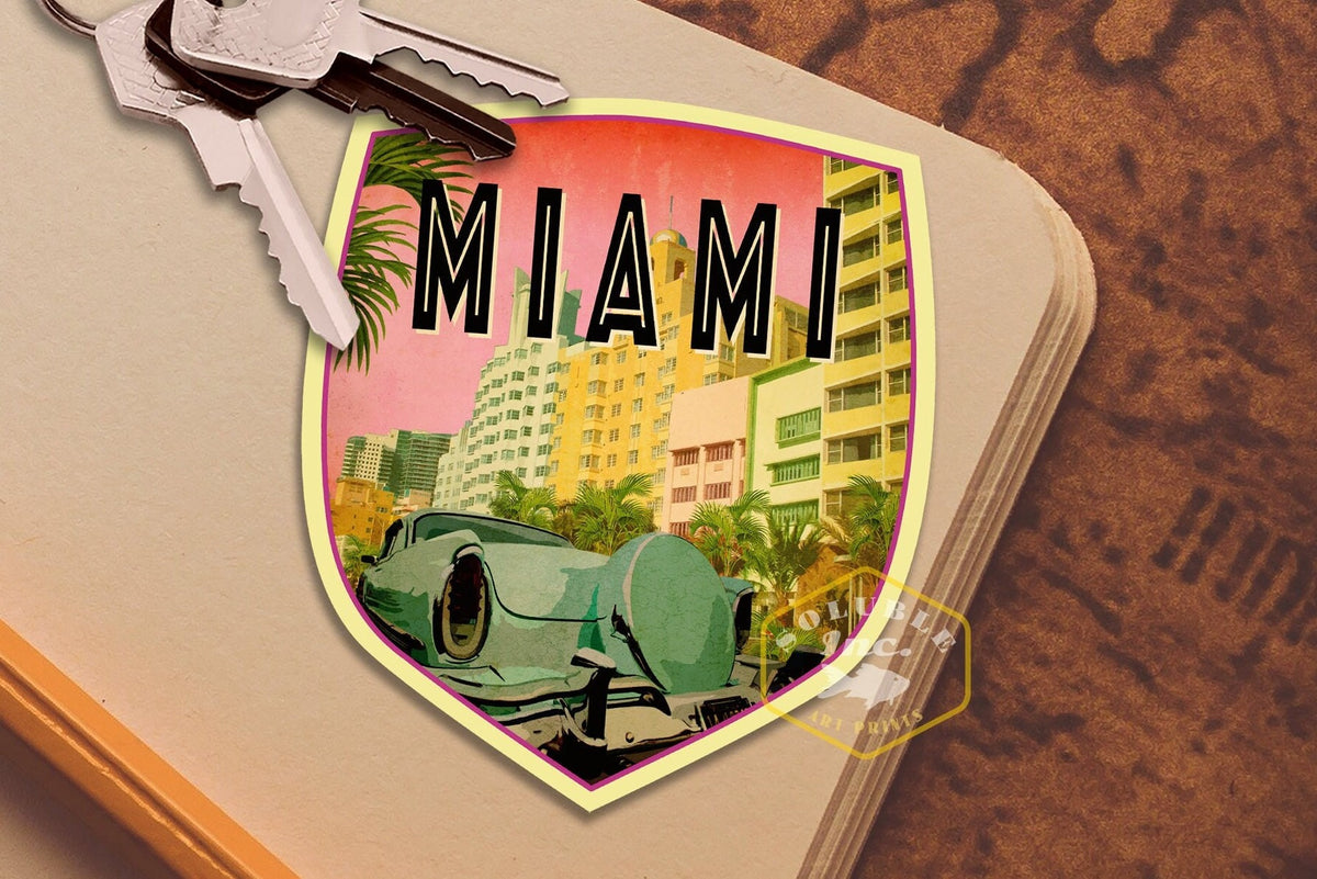 Miami Florida travel sticker, vintage style decal for suitcase, luggage, laptop or water bottle
