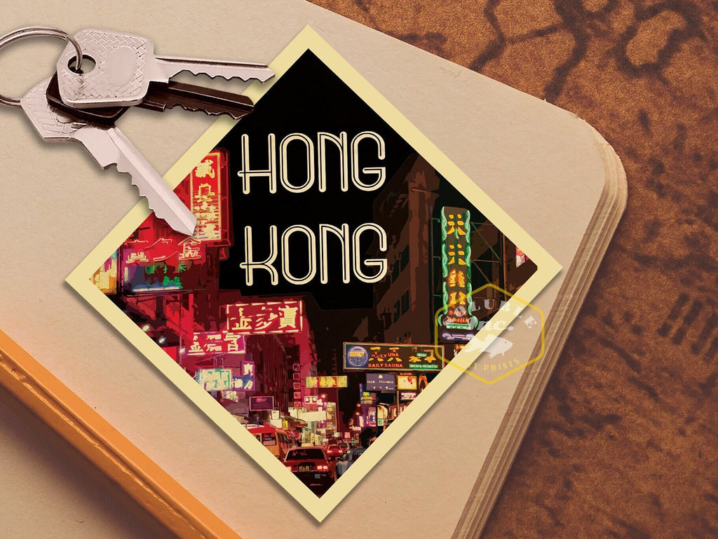 Hong Kong travel sticker, vintage style decal for suitcase, luggage, laptop or water bottle