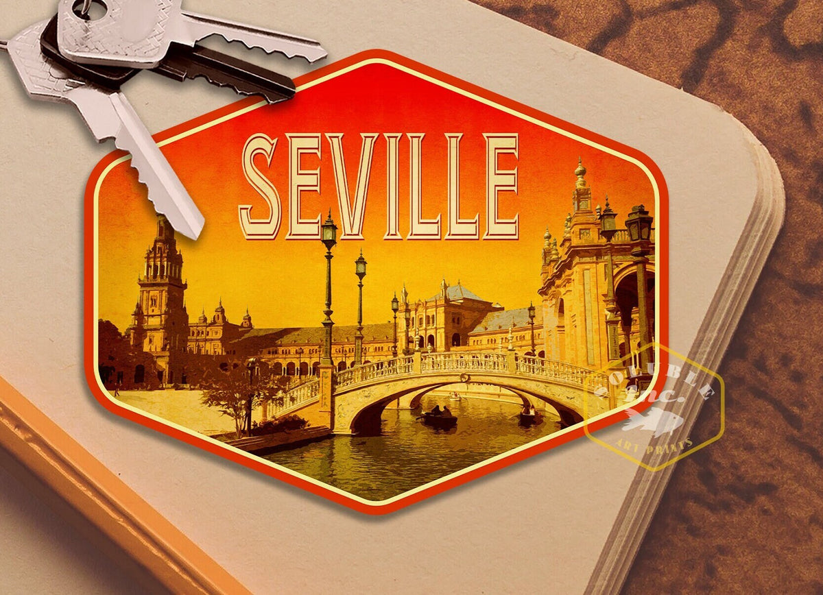 Seville Spain Travel Sticker: Vintage style Suitcase Decal