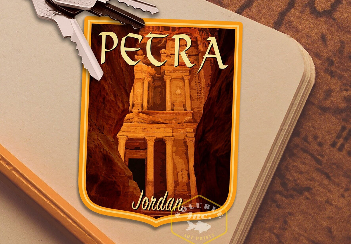 Petra Jordan travel sticker, vintage style decal for suitcase, luggage, laptop or water bottle