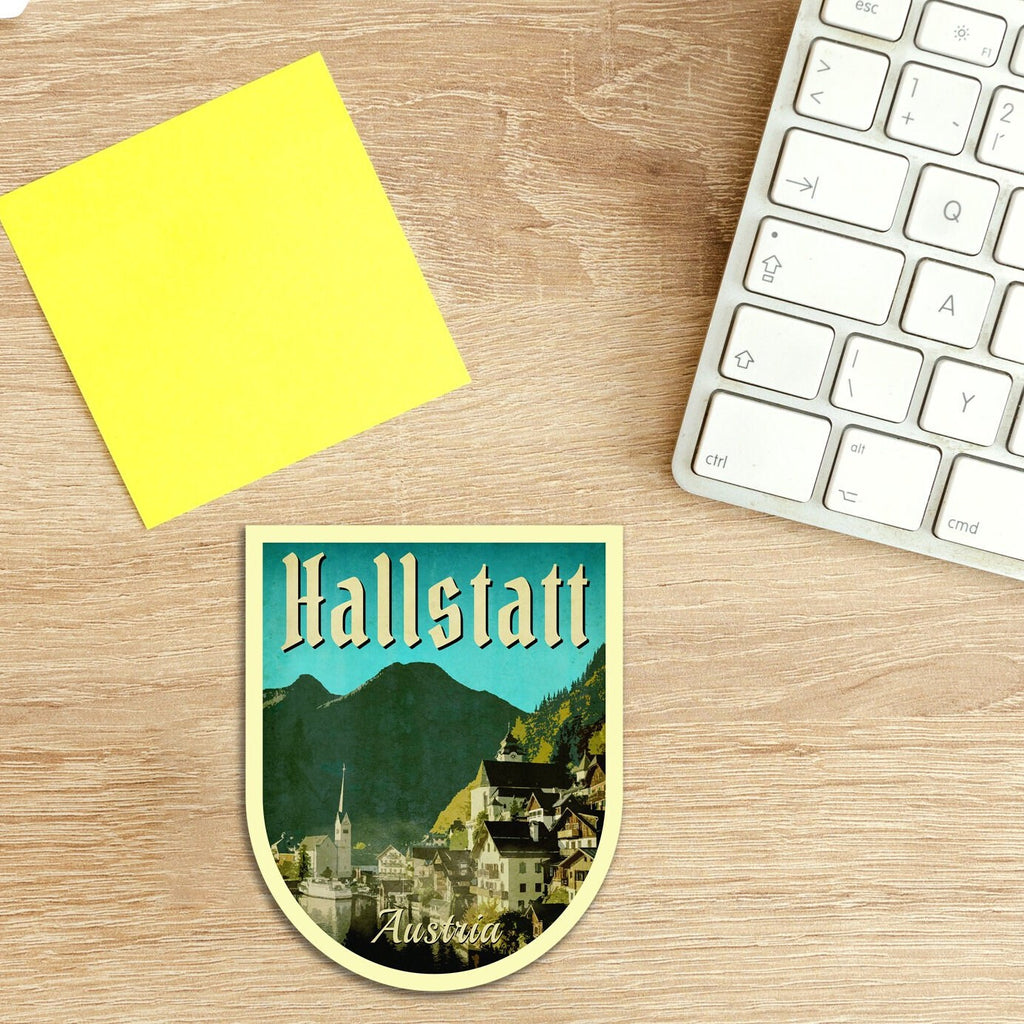 Hallstatt Austria Travel Sticker: Vintage Suitcase Decal