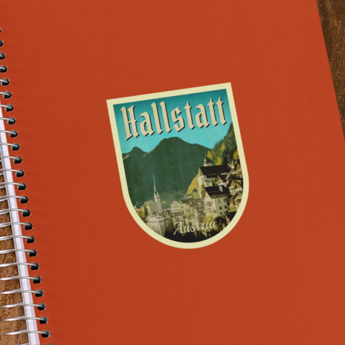 Hallstatt Austria Travel Sticker: Vintage Suitcase Decal