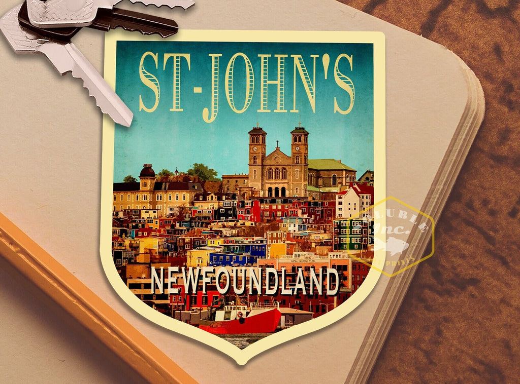 St John's Newfoundland Travel Sticker: Vintage Suitcase Decal