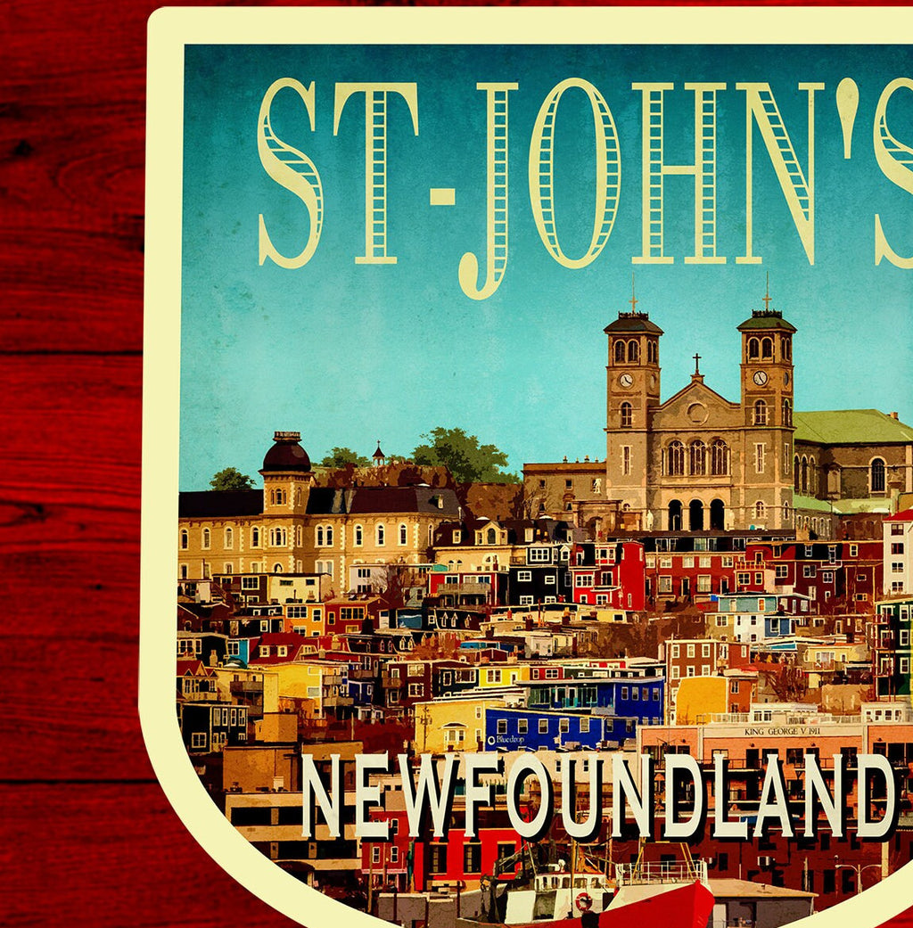 St John's Newfoundland Travel Sticker: Vintage Suitcase Decal