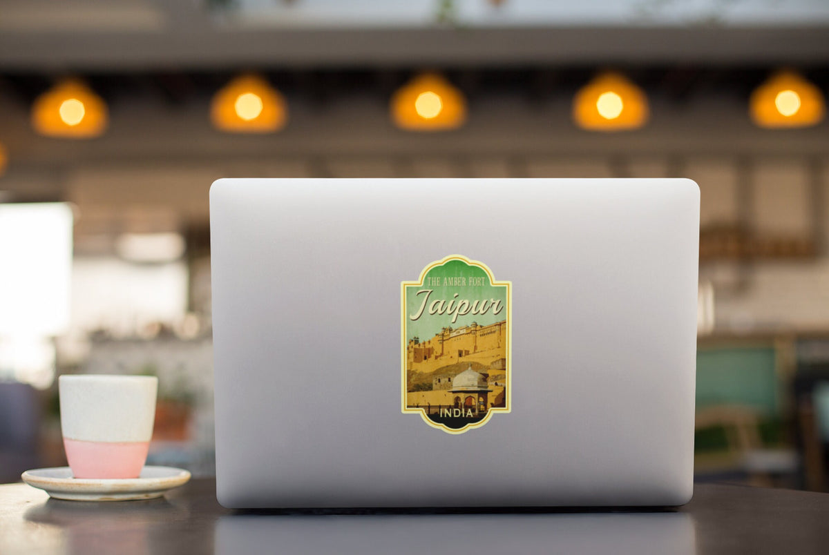 Jaipur India Travel Sticker: Vintage Suitcase Luggage Decal