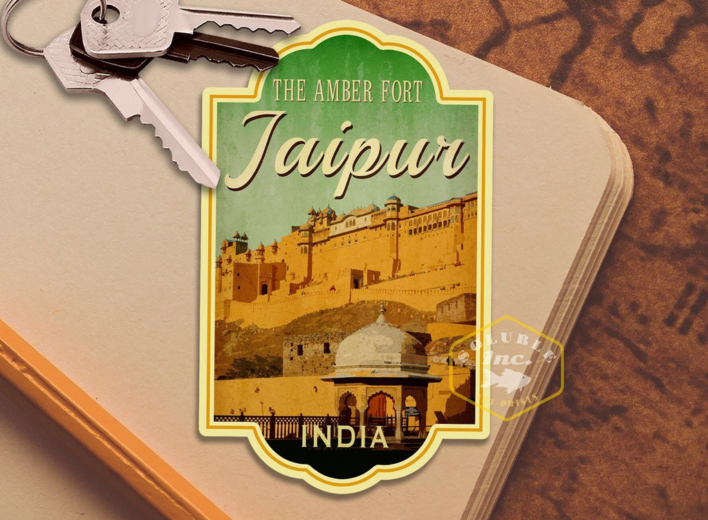 Jaipur India Travel Sticker: Vintage Suitcase Luggage Decal