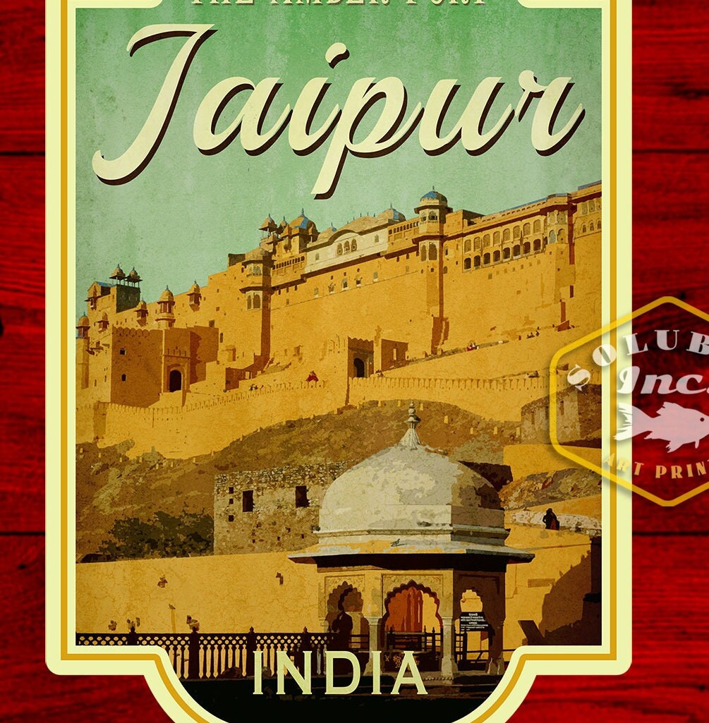 Jaipur India Travel Sticker: Vintage Suitcase Luggage Decal