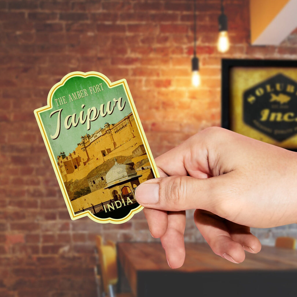 Jaipur India Travel Sticker: Vintage Suitcase Luggage Decal