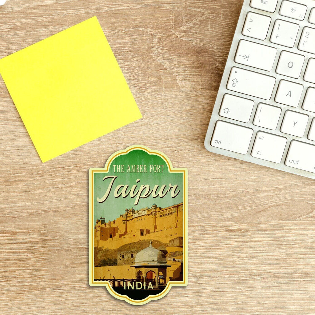 Jaipur India Travel Sticker: Vintage Suitcase Luggage Decal