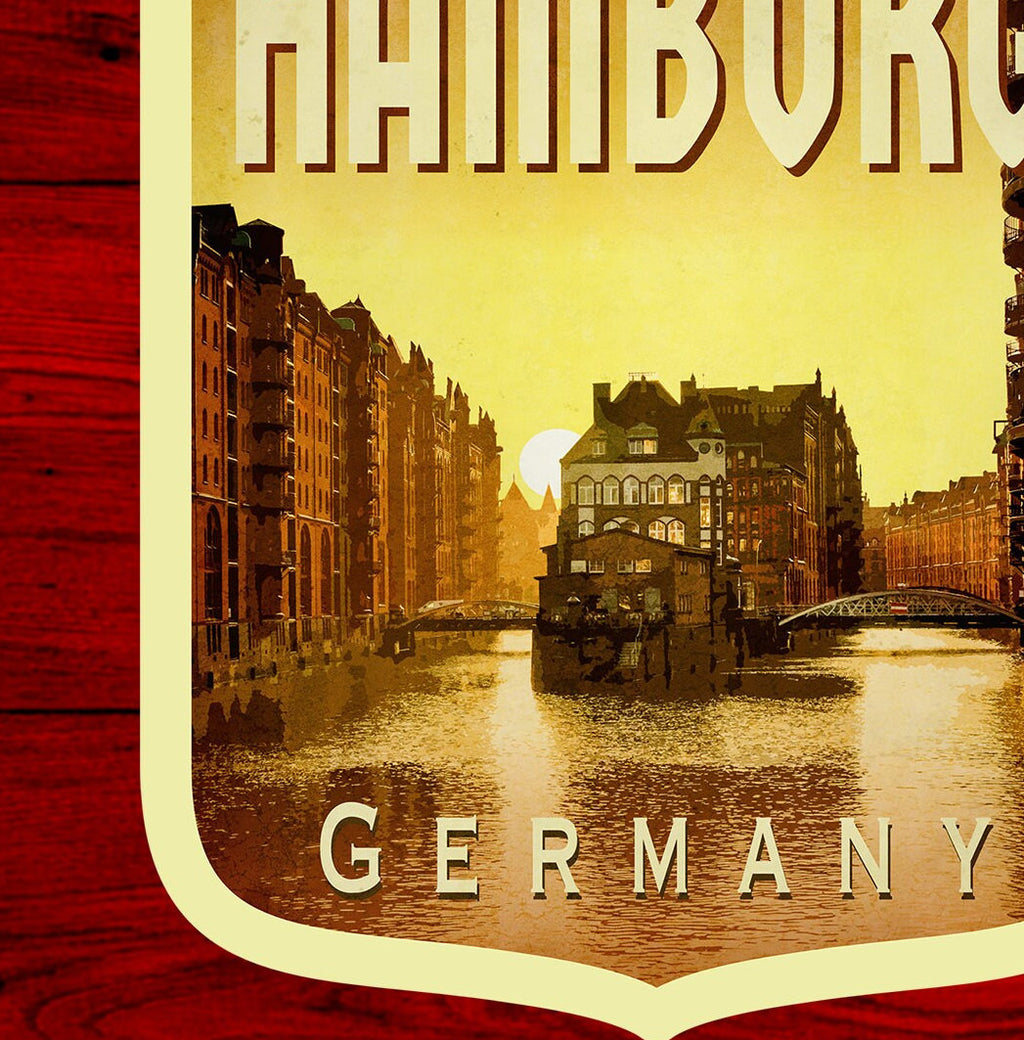 Hamburg Germany Travel Sticker: Vintage Suitcase Decal