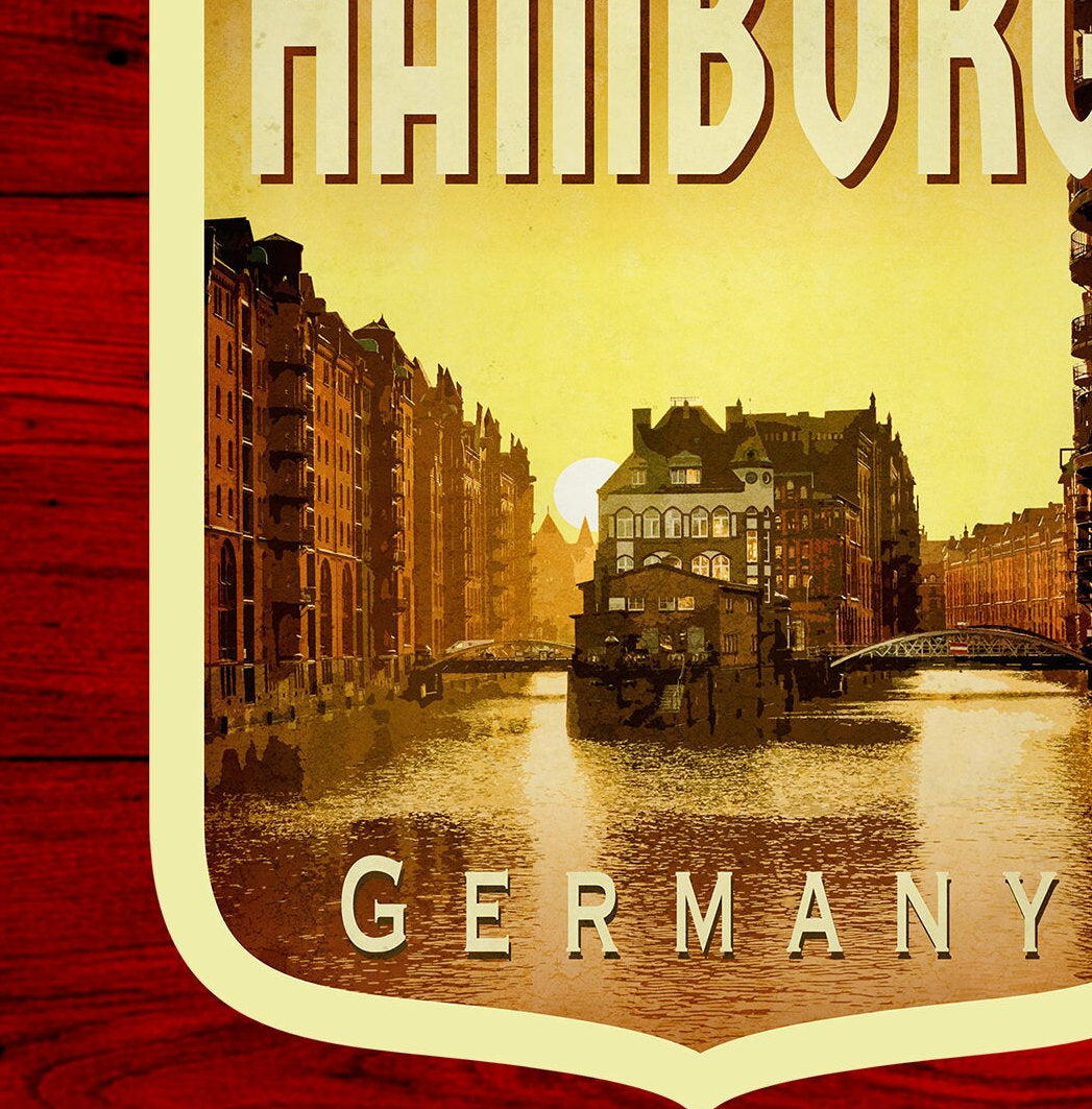Hamburg Germany Travel Sticker: Vintage Suitcase Decal