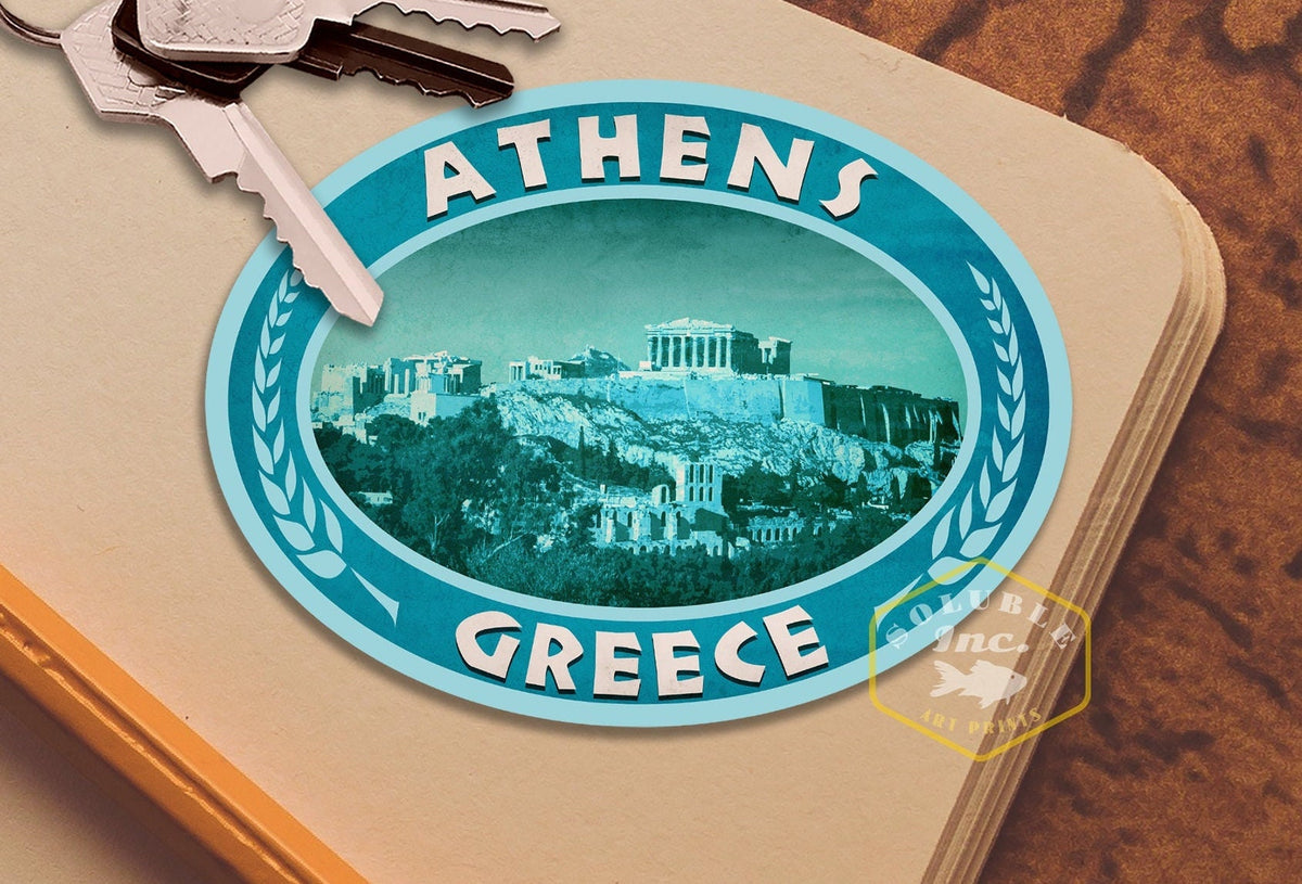 Athens Greece Travel Sticker: Vintage Acropolis Decal