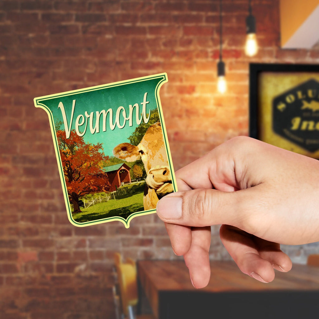 Vermont travel sticker, vintage style decal for suitcase, luggage, laptop or water bottle