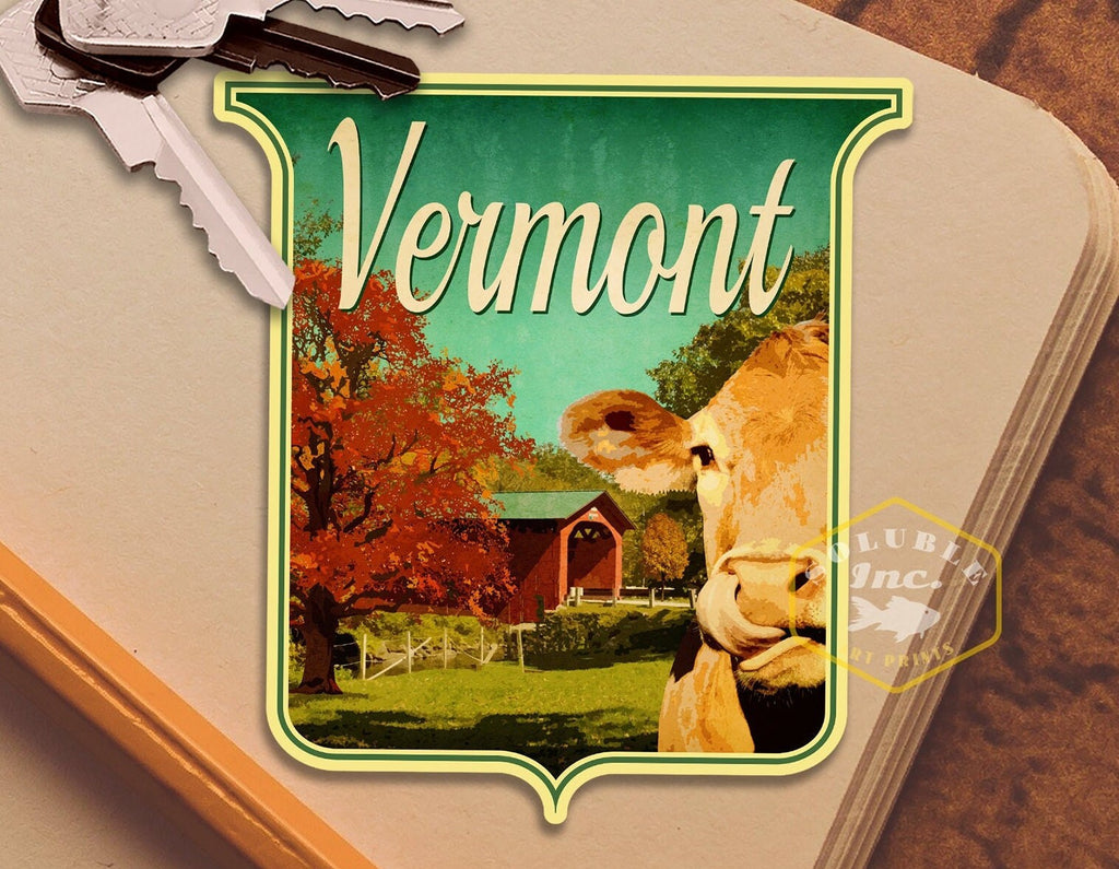 Vermont travel sticker, vintage style decal for suitcase, luggage, laptop or water bottle