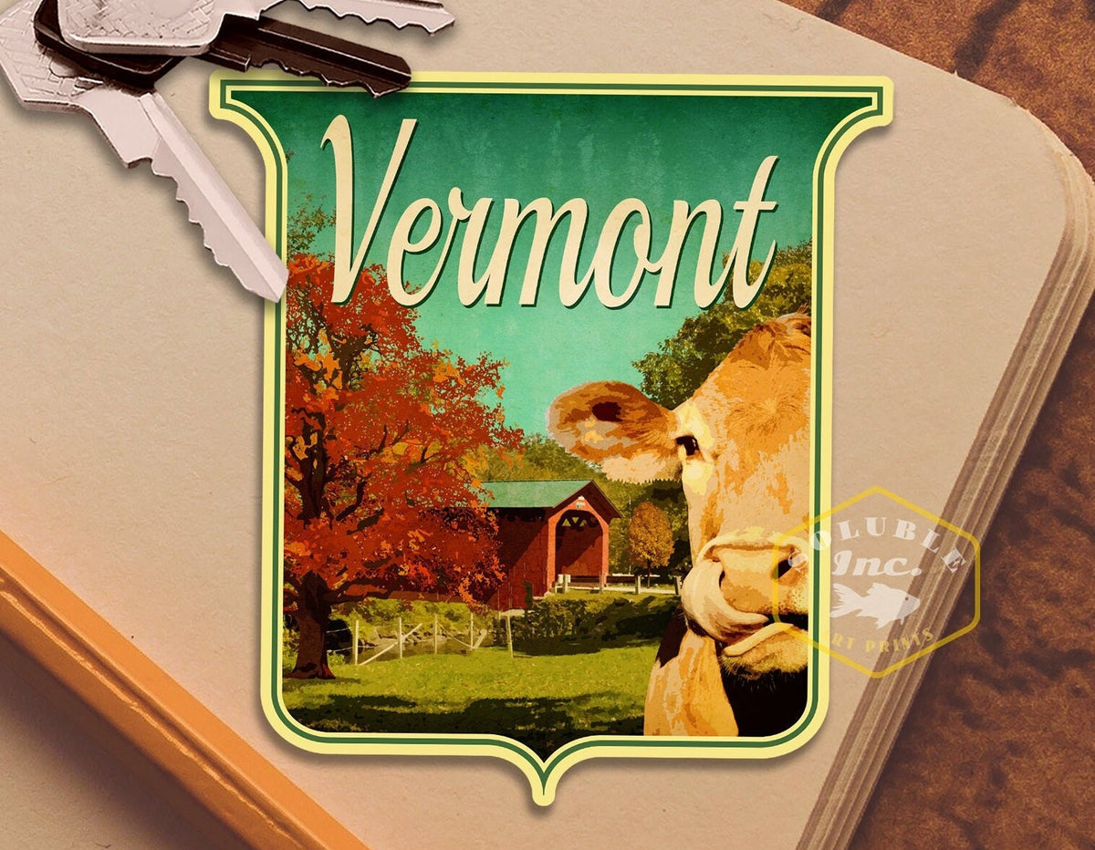 Vermont travel sticker, vintage style decal for suitcase, luggage, laptop or water bottle