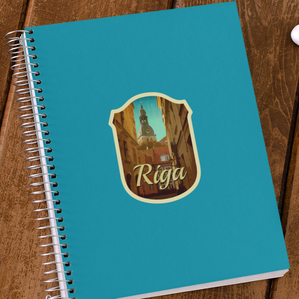 Riga Latvia Travel Sticker: Vintage Suitcase Decal