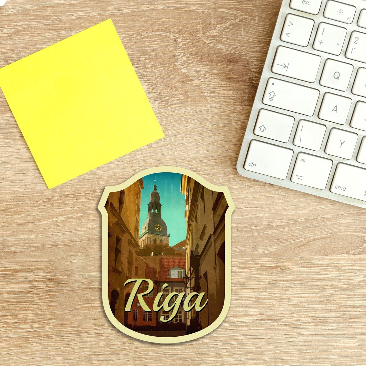 Riga Latvia Travel Sticker: Vintage Suitcase Decal