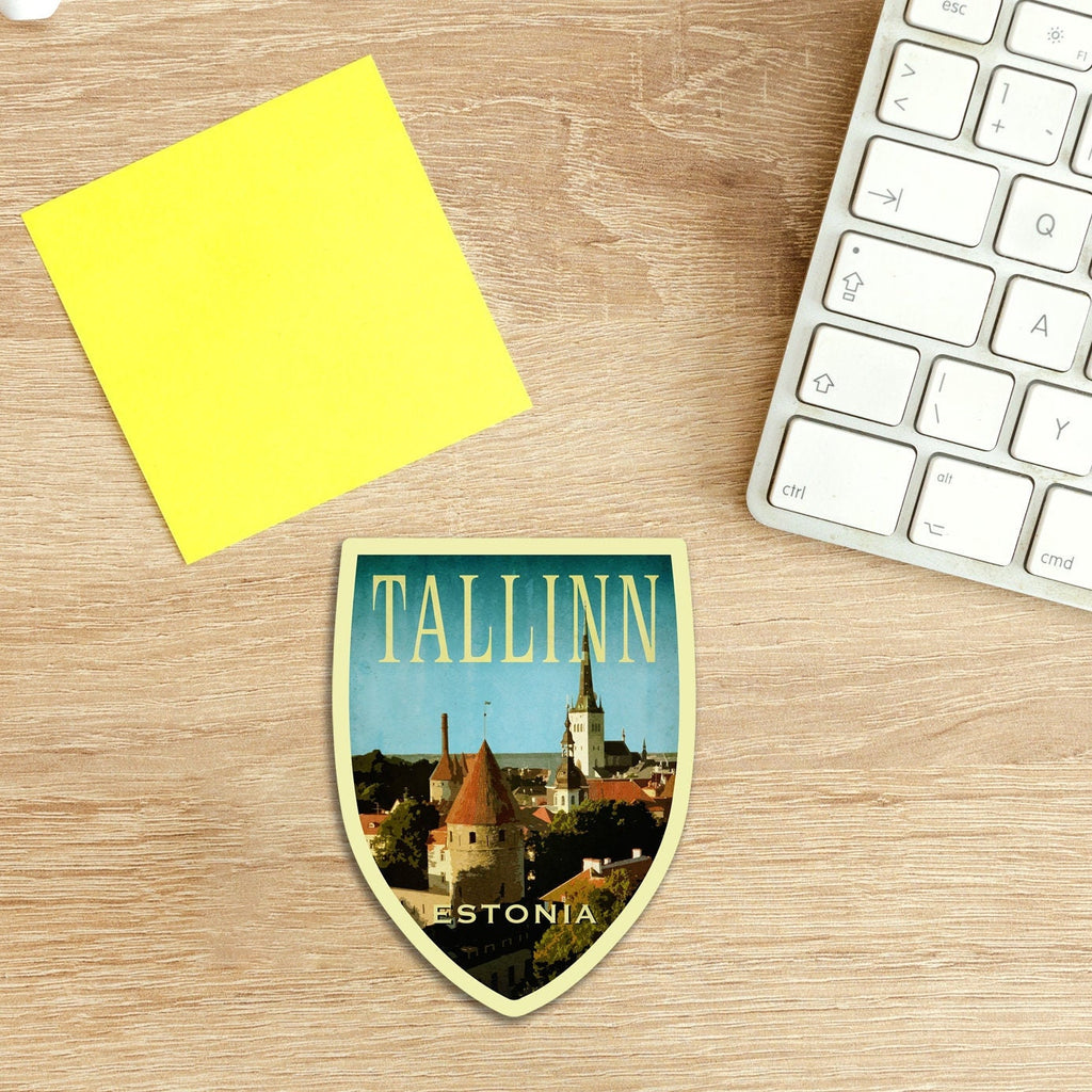 Tallinn Estonia Travel Sticker: Vintage Suitcase Decal