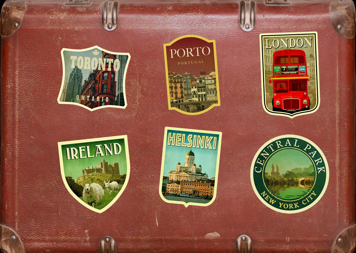 Helsinki Finland Travel Sticker: Vintage Suitcase Decal