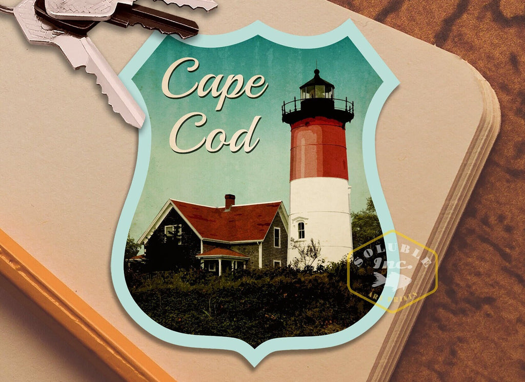 Cape Cod travel sticker, vintage style decal for suitcase, luggage, laptop or water bottle