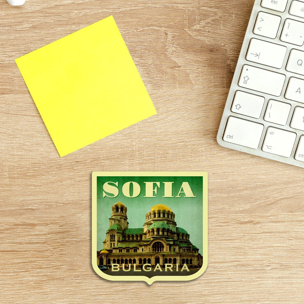 Sofia Bulgaria Travel Sticker: Vintage Suitcase Decal