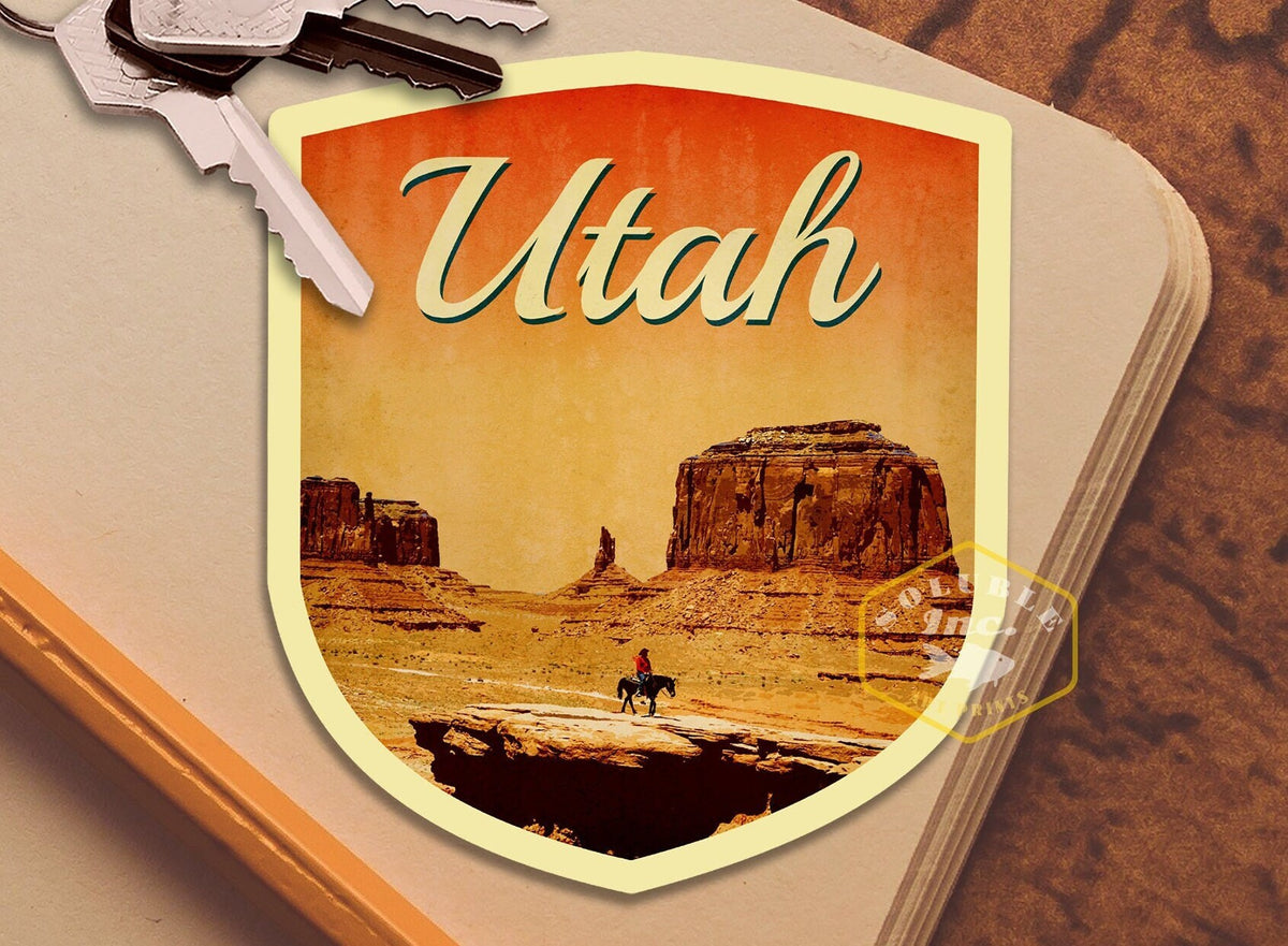 Utah travel sticker, vintage style decal for suitcase, luggage, laptop or water bottle