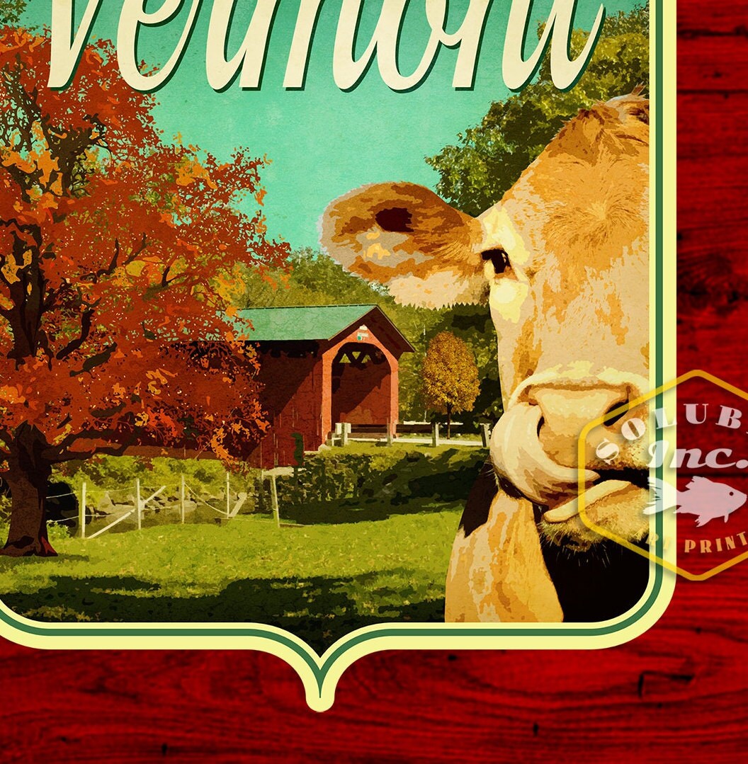 Vermont travel sticker, vintage style decal for suitcase, luggage, laptop or water bottle