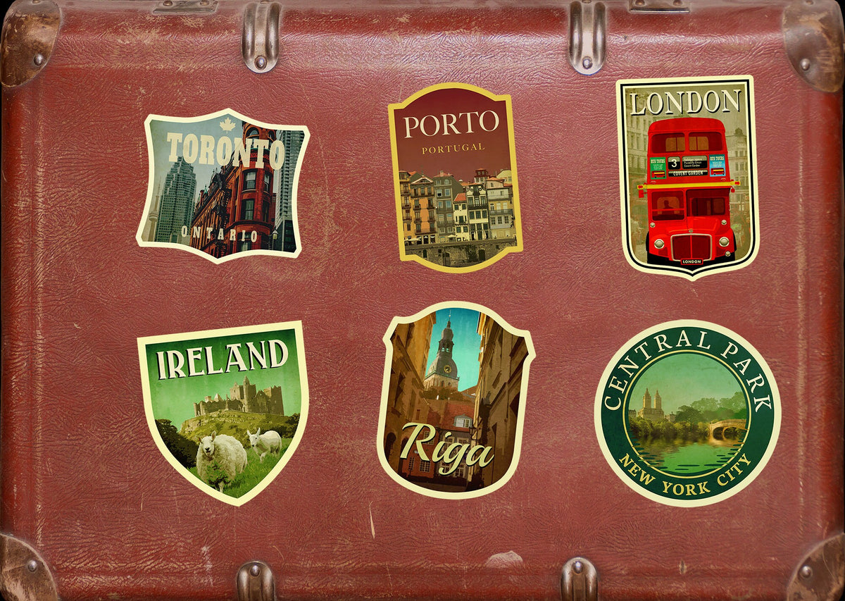 Riga Latvia Travel Sticker: Vintage Suitcase Decal