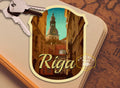 Riga Latvia Travel Sticker: Vintage Suitcase Decal
