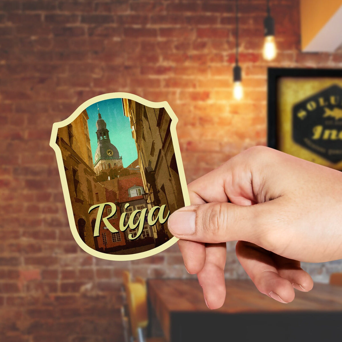 Riga Latvia Travel Sticker: Vintage Suitcase Decal