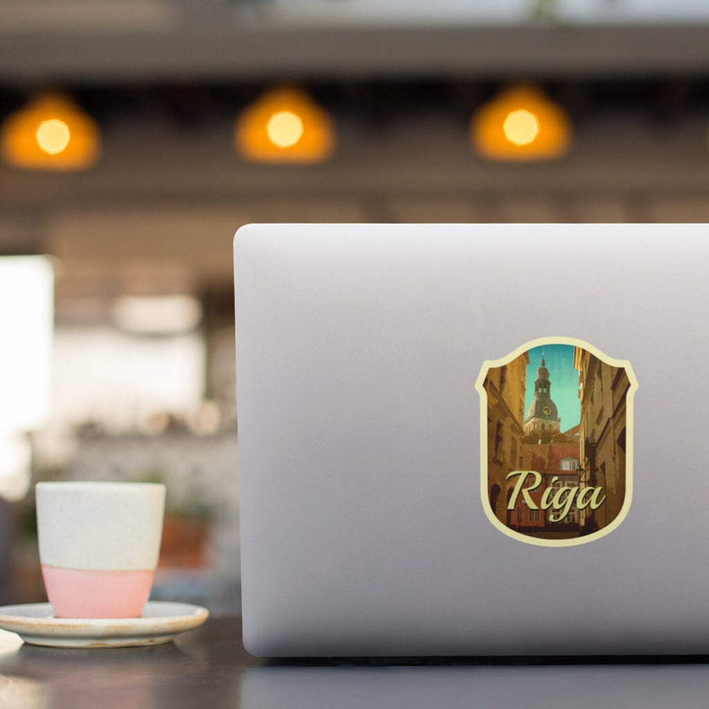 Riga Latvia Travel Sticker: Vintage Suitcase Decal