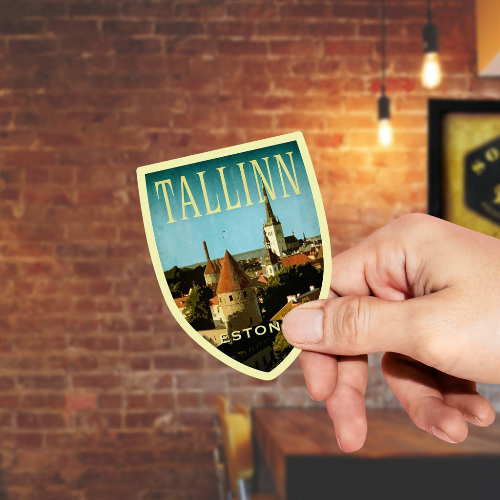 Tallinn Estonia Travel Sticker: Vintage Suitcase Decal