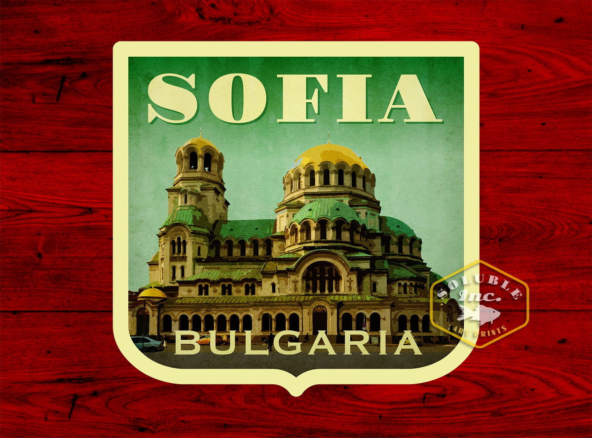 Sofia Bulgaria Travel Sticker: Vintage Suitcase Decal