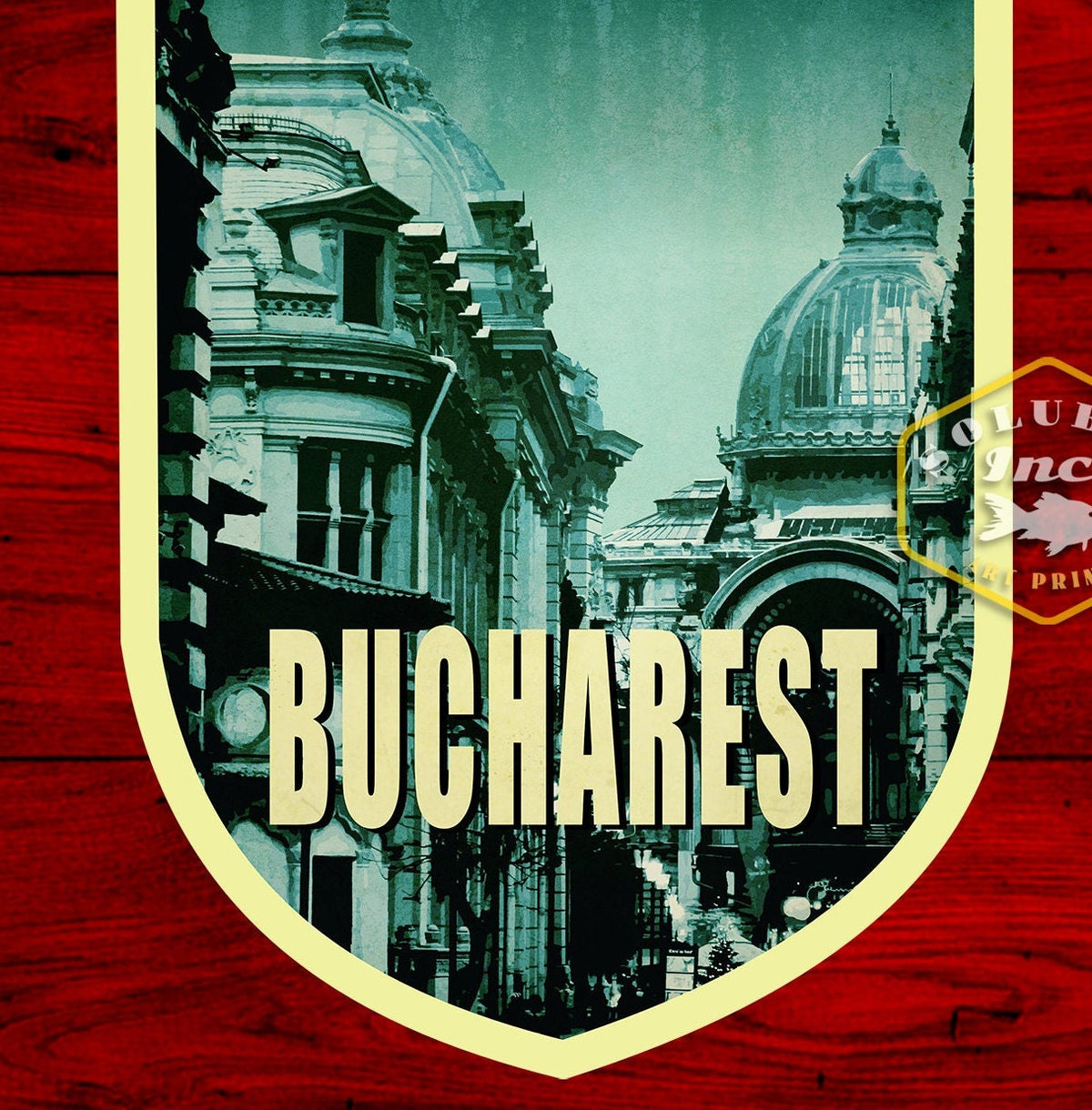 Bucharest Romania Travel Sticker: Vintage Suitcase Decal