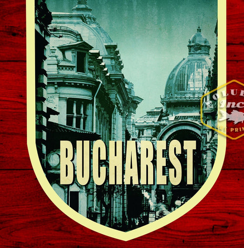 Bucharest Romania Travel Sticker: Vintage Suitcase Decal