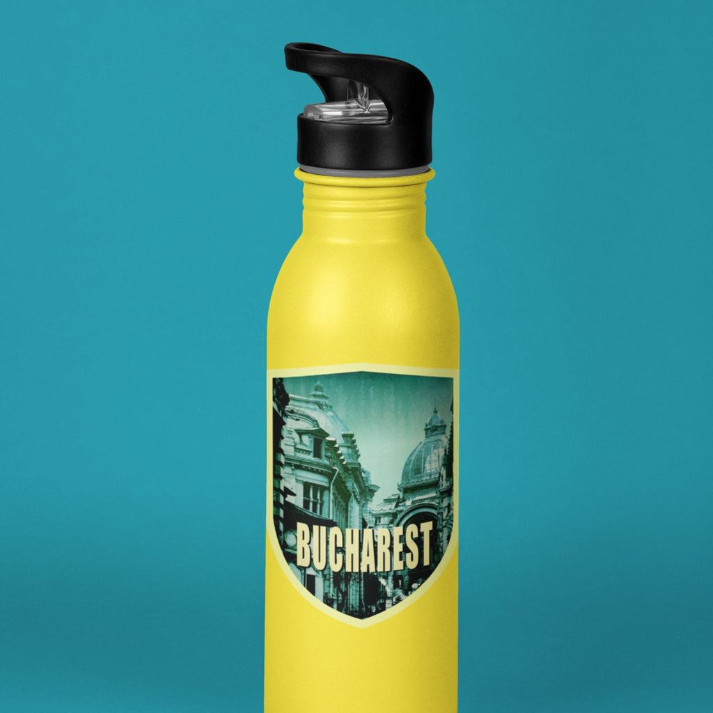 Bucharest Romania Travel Sticker: Vintage Suitcase Decal