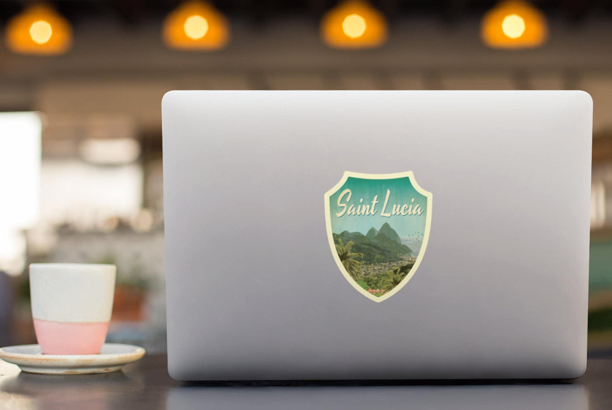 Saint Lucia travel sticker, vintage style decal for suitcase, luggage, laptop or water bottle