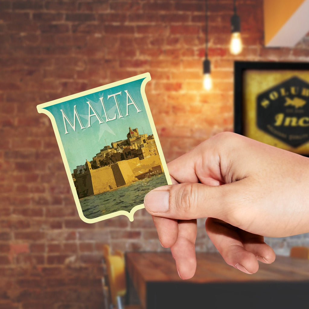 Malta Travel Sticker: Vintage Suitcase Decal